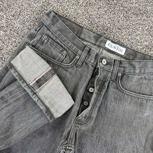 Gustin California Straight Raw Selvedge Denim Jeans Grey Men 33 Casual Work Pant